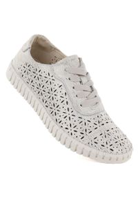 POTOCKI - Półbuty damskie ażurowe złote Potocki JE19437. Kolor: złoty. Materiał: skóra ekologiczna. Wzór: ażurowy #1