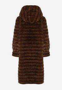 Born2be - Brązowy Futrzany Płaszcz w Pikowany Wzór z Kapturem Esarra. Okazja: na spotkanie biznesowe, na co dzień, do pracy, na spacer. Typ kołnierza: kaptur. Kolor: brązowy. Materiał: futro. Długość: długie. Styl: biznesowy, casual, elegancki #6