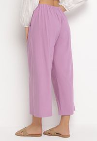 Born2be - Fioletowe Szerokie Spodnie Bawełniane Camprell. Kolor: fioletowy. Materiał: bawełna #4