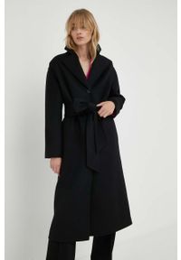 Liviana Conti płaszcz wełniany kolor czarny przejściowy oversize. Kolor: czarny. Materiał: wełna. Długość: długie. Styl: klasyczny #1