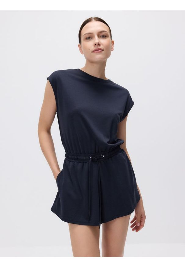 Reserved - Krótki kombinezon z modalem - granatowy. Kolor: niebieski. Materiał: dzianina
