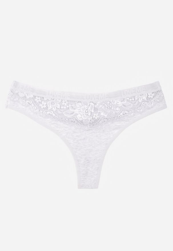 Born2be - Szare Majtki Stringi z Bawełną Ozdobione Koronką Thelanthe. Kolor: szary. Materiał: bawełna, koronka. Wzór: aplikacja, koronka