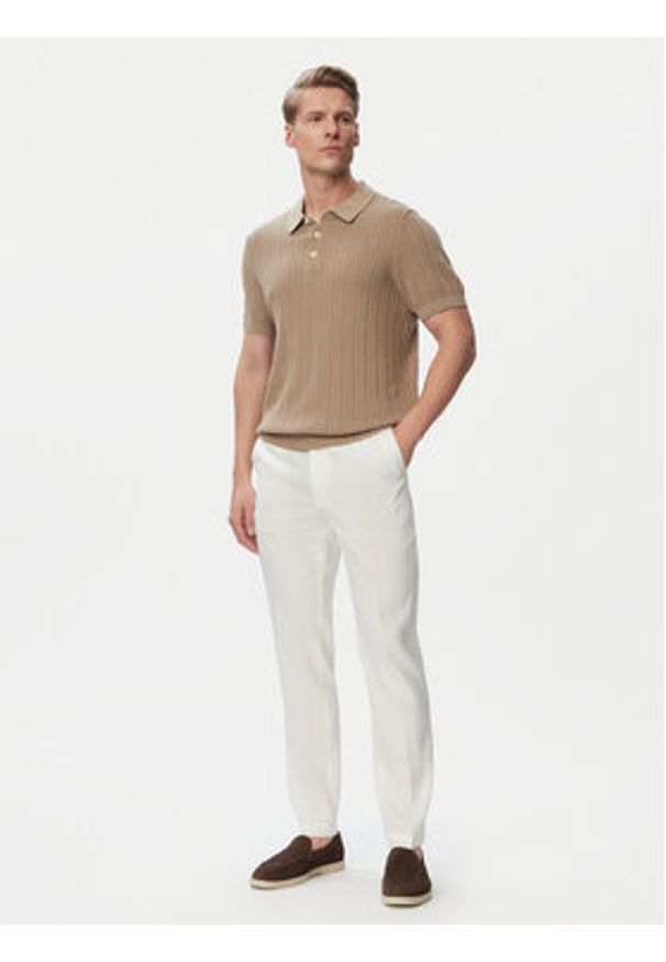 BOSS Spodnie materiałowe H-Kanel 50557859 Biały Regular Fit. Kolor: biały. Materiał: len
