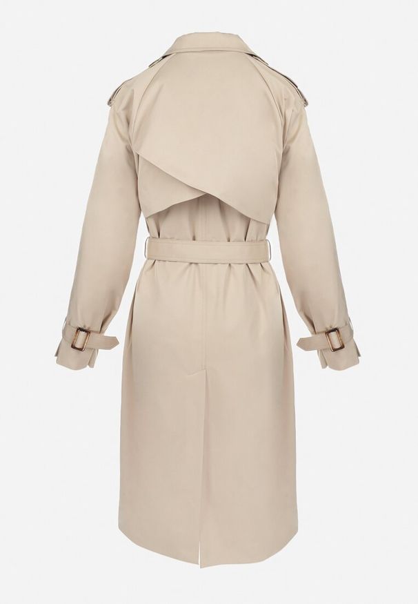 Born2be - Beżowy Płaszcz Trencz Dwurzędowy z Paskiem Cloimia. Okazja: na co dzień. Kolor: beżowy. Materiał: dzianina. Długość rękawa: długi rękaw. Długość: do kolan. Styl: wizytowy, klasyczny, casual, elegancki
