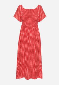 Born2be - Czerwona Sukienka z Bawełny o Rozkloszowanym Kroju w Kropeczki Lisadrisa. Okazja: na co dzień, na imprezę. Kolor: czerwony. Materiał: bawełna. Długość rękawa: krótki rękaw. Styl: klasyczny, casual, elegancki #2