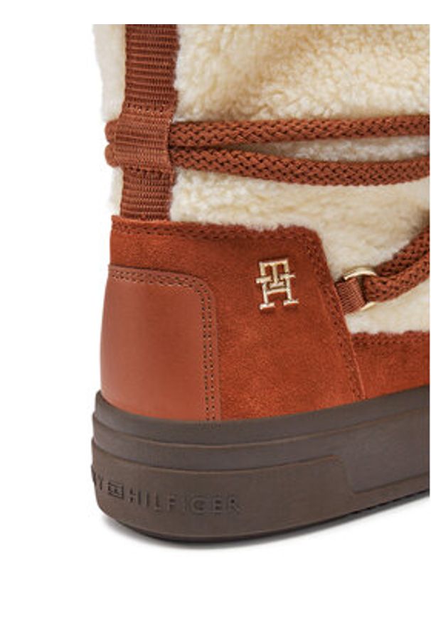 TOMMY HILFIGER - Tommy Hilfiger Śniegowce Lace-Up Faux Shearling Snowboot FW0FW08252 Beżowy. Kolor: beżowy. Materiał: materiał