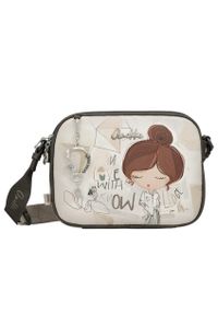 Torebka damska Anekke, z efektownym nadrukiem i metalowym logo zapinana na suwak z regulowanym paskiem oraz ozdobnym brelokiem kompaktowa a zarazem f. Kolor: szary. Wzór: nadruk. Dodatki: z breloczkiem. Styl: casual, klasyczny, elegancki. Rodzaj torebki: na ramię #9