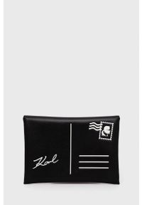 Karl Lagerfeld Kopertówka skórzana kolor czarny. Kolor: czarny. Wzór: nadruk. Materiał: skórzane. Rodzaj torebki: na ramię #4