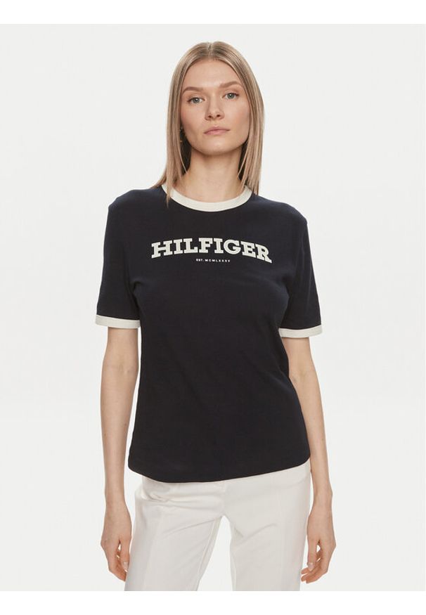 TOMMY HILFIGER - Tommy Hilfiger T-Shirt Monotype WW0WW41208 Granatowy Regular Fit. Kolor: niebieski. Materiał: bawełna