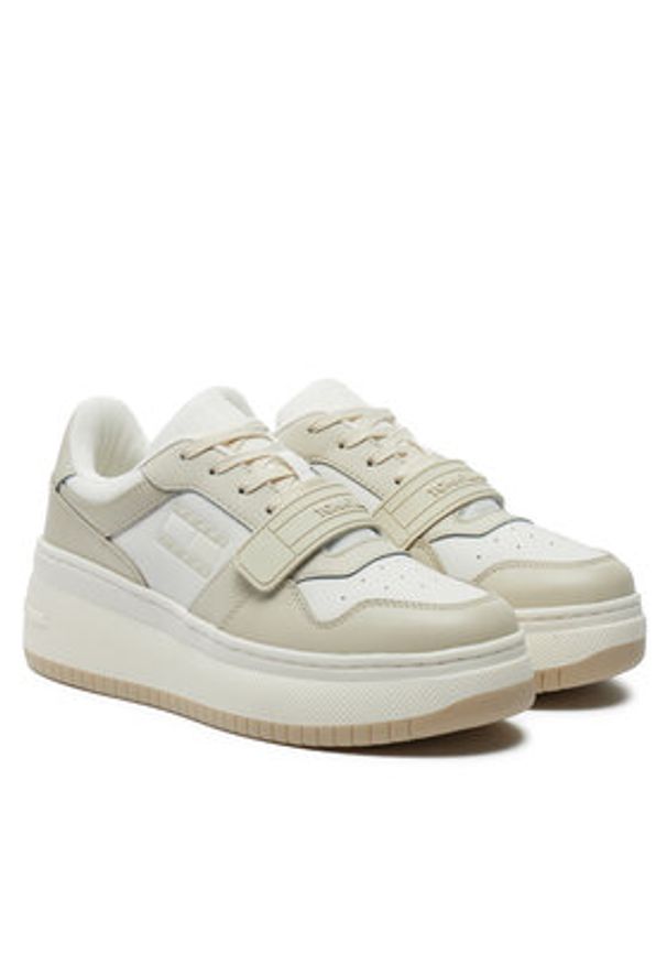 Tommy Jeans Sneakersy Tjw Retro Basket Flatform Velcro EN0EN02573 Écru. Materiał: skóra