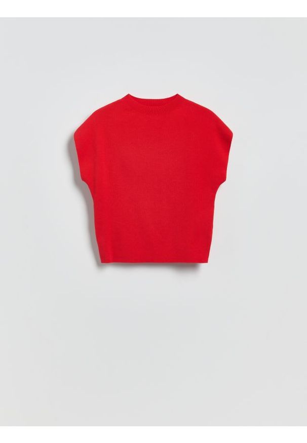 Reserved - Bluzka ze stójką - czerwony. Typ kołnierza: kołnierzyk stójkowy. Kolor: czerwony. Materiał: bawełna, dzianina