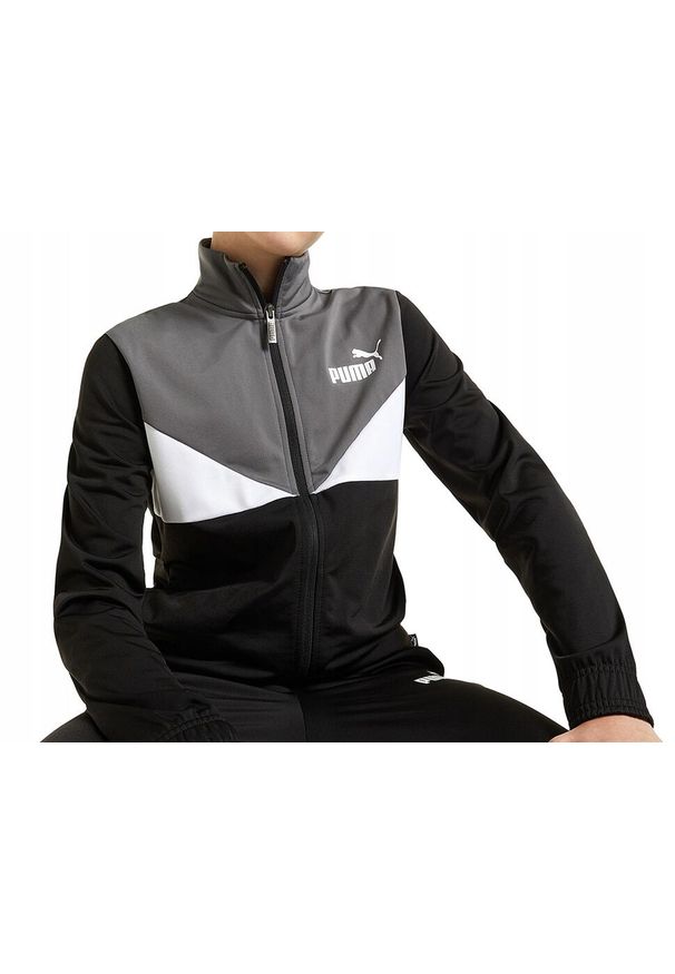 Dres komplet dresowy dziecięcy dla chłopca Puma Colorblock. Okazja: na uczelnię. Kolor: czarny. Materiał: dresówka. Styl: sportowy