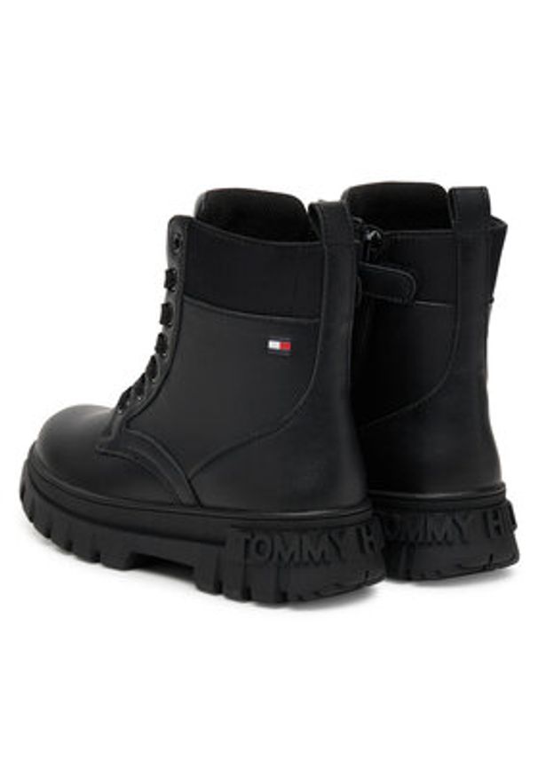 TOMMY HILFIGER - Tommy Hilfiger Trapery Lace-Up Bootie T3A5-34046-1695 S Czarny. Kolor: czarny. Materiał: skóra