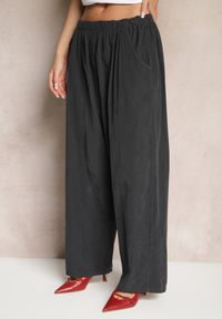 Renee - Ciemnoszare Bawełniane Spodnie High Waist o Szerokim Kroju Velili. Okazja: na co dzień. Stan: podwyższony. Kolor: szary. Materiał: bawełna. Styl: elegancki, casual #5