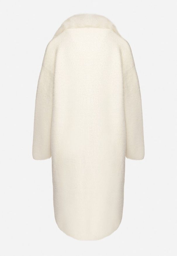 Born2be - Jasnobeżowy Dzianinowy Płaszcz z Wełną z Odpinanym Futrzanym Kołnierzem Floriti. Okazja: na co dzień. Kolor: beżowy. Materiał: wełna, dzianina, futro. Styl: casual, elegancki, klasyczny