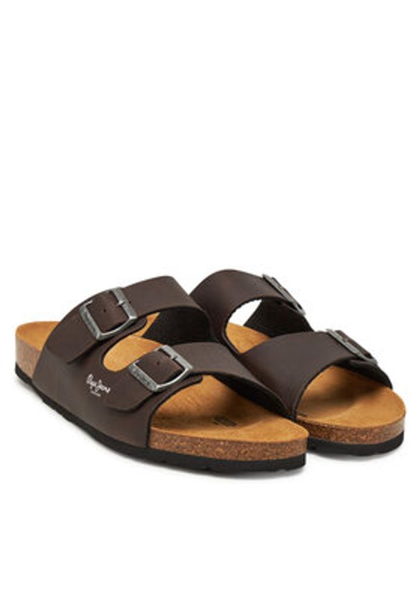 Pepe Jeans Klapki PMS90108 Brązowy. Kolor: brązowy. Materiał: skóra