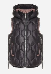 Born2be - Czarna Pikowana Kamizelka z Odpinanym Kapturem i Ściągaczami Liosta. Okazja: na co dzień, na spotkanie biznesowe. Kolor: czarny. Materiał: jeans. Styl: casual, biznesowy #3