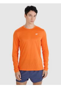 4f - 4F Longsleeve do biegania szybkoschnący męski - pomarańczowy S. Kolor: pomarańczowy. Materiał: tkanina, materiał, włókno, dzianina, syntetyk. Długość rękawa: długi rękaw. Długość: krótkie. Wzór: gładki, ze splotem. Sport: bieganie #1