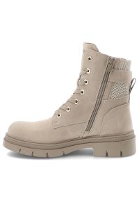 Botki damskie Jeep, trzewiki na płaskim obcasie za kostkę i zapinane na zamek, kremowe, JL52591A. Zapięcie: zamek. Kolor: beżowy. Szerokość cholewki: normalna. Wzór: moro. Wysokość cholewki: za kostkę. Materiał: dzianina. Sezon: zima, jesień. Obcas: na obcasie. Styl: militarny. Wysokość obcasa: niski #8
