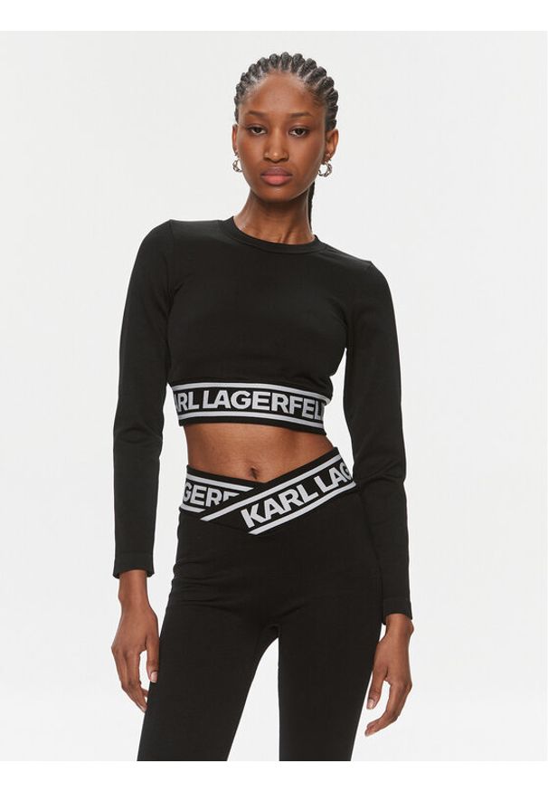 Karl Lagerfeld - KARL LAGERFELD Bluzka 240W1716 Czarny Skinny Fit. Typ kołnierza: dekolt w karo. Kolor: czarny. Materiał: syntetyk