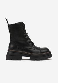 Born2be - Czarne Botki Workery na Podeszwie z Tłoczeniami Temishe. Kolor: czarny. Materiał: jeans, skóra. Szerokość cholewki: normalna. Styl: klasyczny #6