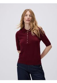 Reserved - Sweter z wełną - burgundowy. Kolor: czerwony. Materiał: wełna