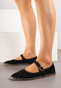 Renee - Czarne Balerinki Espadryle z Przeszyciami i Paskiem Firionea. Okazja: na co dzień. Zapięcie: pasek. Kolor: czarny. Sezon: lato. Styl: elegancki, casual #6