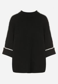 Born2be - Czarny Sweter z Kontrastową Lamówką Tuselle. Okazja: do pracy, na spotkanie biznesowe. Kolor: czarny. Materiał: jeans. Styl: biznesowy #4