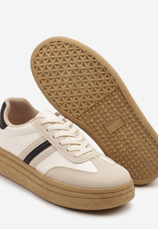 Renee - Beżowo-Czarne Sneakersy Kultowe Tenisówki na Grubej Podeszwie Ozdobione Wzorem w Panterkę Gonelis. Okazja: na co dzień. Kolor: beżowy. Materiał: jeans. Wzór: aplikacja, motyw zwierzęcy