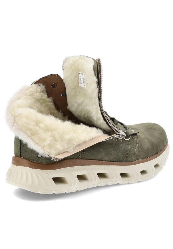 Zielone Botki Rieker Ocieplane Buty Damskie. Kolor: zielony