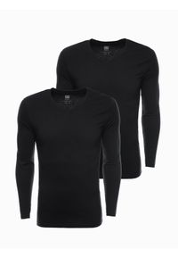 Ombre Clothing - Zestaw longsleeve męski V-NECK - mix 2-pak V4 - Rozmiar: XXL. Okazja: na co dzień. Kolor: czarny. Materiał: tkanina, skóra, materiał, bawełna. Długość rękawa: długi rękaw. Długość: długie. Wzór: gładki, jednolity. Styl: klasyczny, wizytowy, casual