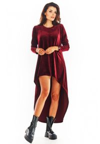 Awama - Welurowa trapezowa sukienka z asymetrycznym dołem. Materiał: welur. Długość rękawa: długi rękaw. Typ sukienki: asymetryczne, trapezowe #1