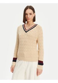 TOMMY HILFIGER - Tommy Hilfiger Sweter Varsity WW0WW43972 Beżowy Regular Fit. Kolor: beżowy. Materiał: bawełna #1
