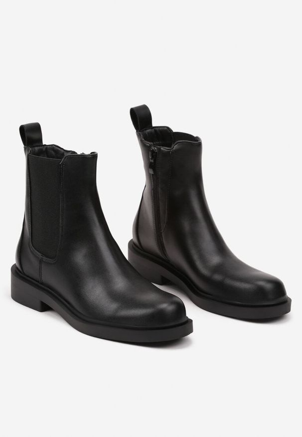 Born2be - Czarne Eleganckie Botki Sztyblety na Płaskiej Podeszwie Tatinia. Okazja: na co dzień. Kolor: czarny. Materiał: wełna. Obcas: na płaskiej podeszwie. Styl: elegancki. Wysokość obcasa: niski