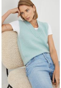 Marc O'Polo kamizelka wełniana damski kolor turkusowy. Okazja: na co dzień. Typ kołnierza: polo. Kolor: turkusowy. Materiał: wełna. Styl: casual #1