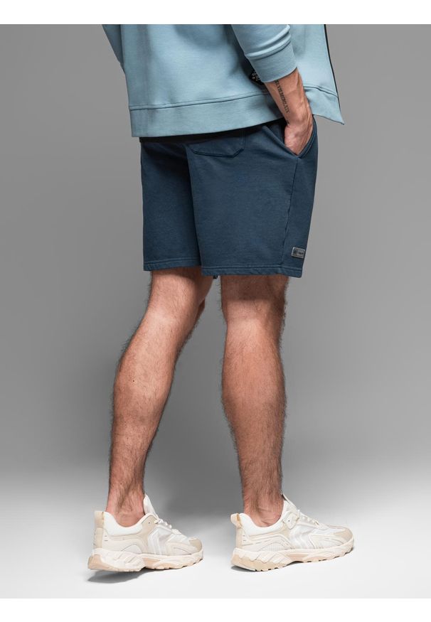 Ombre Clothing - Krótkie spodenki dresowe męskie RELAXED FIT w stylu athleisure – granatowe V4 OM-SRWS-0122 - XXL. Kolor: niebieski. Materiał: dresówka. Długość: krótkie