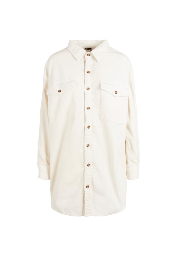 Damska sztruksowa koszula Urban Classics (GT). Kolor: biały. Materiał: sztruks. Długość: długie. Styl: elegancki