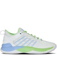 Buty do tenisa damskie K-Swiss Hypercourt Supreme 2. Kolor: biały, wielokolorowy, niebieski, zielony. Materiał: materiał, syntetyk. Szerokość cholewki: normalna. Sport: tenis
