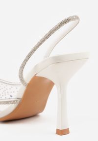 Renee - Białe Szpilki Slingback z Transparentną Cholewką i Cyrkoniami Liaceran. Okazja: na imprezę. Kolor: biały. Szerokość cholewki: normalna. Obcas: na szpilce. Styl: wizytowy, glamour #3