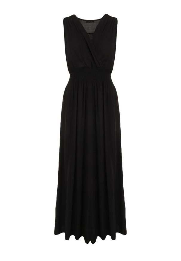 Born2be - Czarna Sukienka Clymiolea. Kolor: czarny. Materiał: tkanina, wiskoza. Długość rękawa: na ramiączkach. Wzór: jednolity. Typ sukienki: kopertowe. Styl: elegancki. Długość: maxi