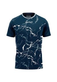 Koszulka Sportowa Givova Graphit Niebiesko/Biała - Lekka i Oddychająca. Kolor: niebieski, biały, szary, wielokolorowy. Materiał: poliester. Wzór: haft, nadruk. Sport: fitness, piłka nożna