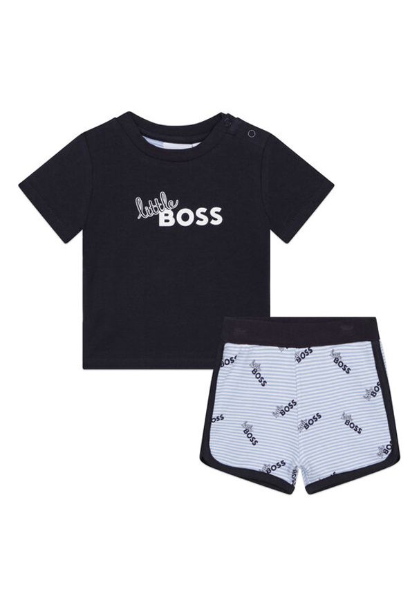 BOSS - Boss Komplet t-shirt i szorty sportowe J98415 Granatowy Regular Fit. Kolor: niebieski. Materiał: bawełna