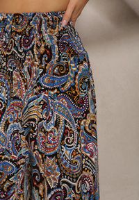 Renee - Czarno-Granatowe Spodnie Culottes z Bawełnianej Tkaniny Ozdobione Wzorem Paisley Gwinamas. Okazja: do pracy. Kolor: czarny. Materiał: bawełna, tkanina. Wzór: aplikacja, paisley #5