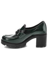 Zielone Półbuty Lemar Damskie Eleganckie Buty. Zapięcie: klamry. Kolor: zielony. Materiał: lakier, skóra. Obcas: na obcasie. Styl: elegancki. Wysokość obcasa: średni #4