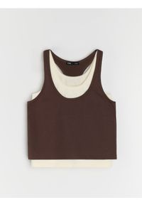 Sinsay - Warstwowy top na ramiączkach - brązowy. Kolor: brązowy. Długość rękawa: na ramiączkach #1