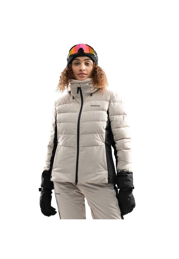 SIROKO - Damska kurtka narciarska Sporty zimowe Siroko W7-W Ylläs. Kolor: beżowy. Materiał: materiał, softshell. Sezon: zima. Sport: narciarstwo