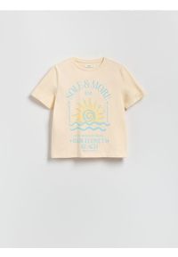 Reserved - T-shirt z nadrukiem - złamana biel. Materiał: bawełna, dzianina. Wzór: nadruk