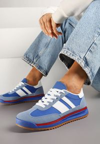 Renee - Niebieskie Sneakersy w Stylu Tenisówek Ozdobione Paskami Lilmi. Okazja: na co dzień. Zapięcie: pasek. Kolor: niebieski. Materiał: jeans. Wzór: aplikacja. Obcas: na płaskiej podeszwie #1