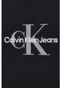 Calvin Klein Jeans bluza męska kolor czarny z kapturem z aplikacją. Typ kołnierza: kaptur. Kolor: czarny. Materiał: bawełna, materiał. Wzór: aplikacja #2