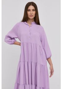 Nissa sukienka kolor fioletowy midi rozkloszowana. Kolor: fioletowy. Materiał: tkanina. Długość rękawa: raglanowy rękaw. Typ sukienki: rozkloszowane. Długość: midi #2
